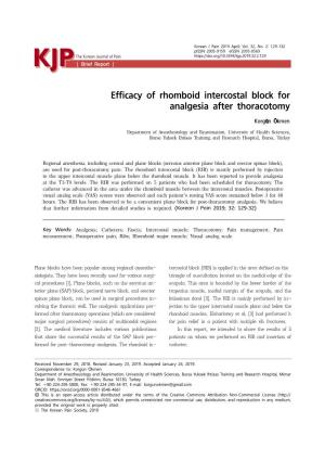 Efficacy of Rhomboid Intercostal Block for Analgesia After Thoracotomy