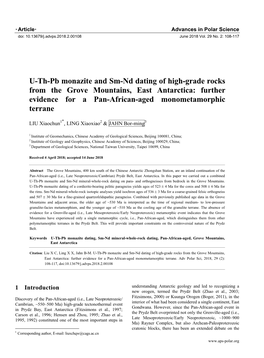 U-Th-Pb Monazite and Sm-Nd Dating of High-Grade Rocks from the Grove Mountains, East Antarctica: Further Evidence for a Pan-African-Aged Monometamorphic Terrane