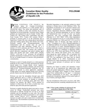 PICLORAM Guidelines for the Protection of Aquatic Life