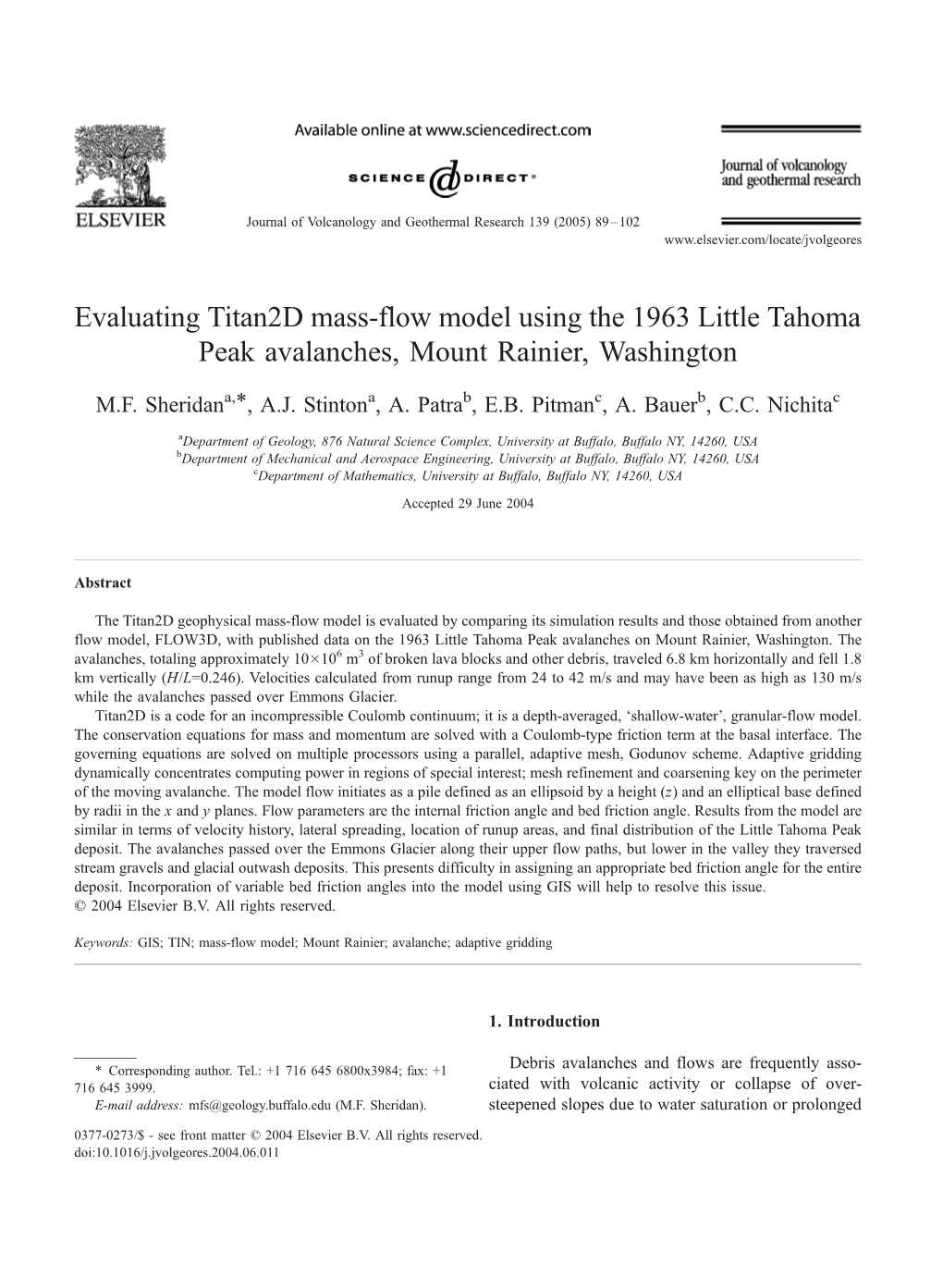 Evaluating Titan2d Mass-Flow Model Using the 1963 Little Tahoma Peak Avalanches, Mount Rainier, Washington