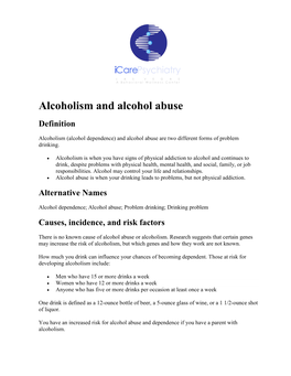 Alcoholism and Alcohol Abuse Definition