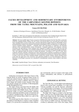 Facies Development and Sedimentary Environments of the Carpathian Keuper Deposits from the Tatra Mountains, Poland and Slovakia