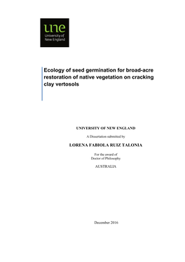 Ecology of Seed Germination for Broad-Acre Restoration of Native Vegetation on Cracking Clay Vertosols