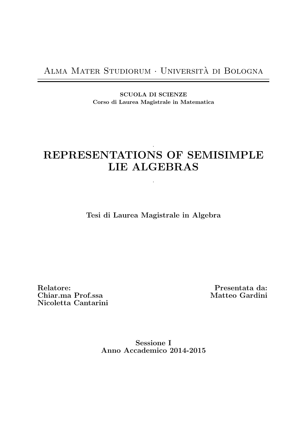 Representations of Semisimple Lie Algebras