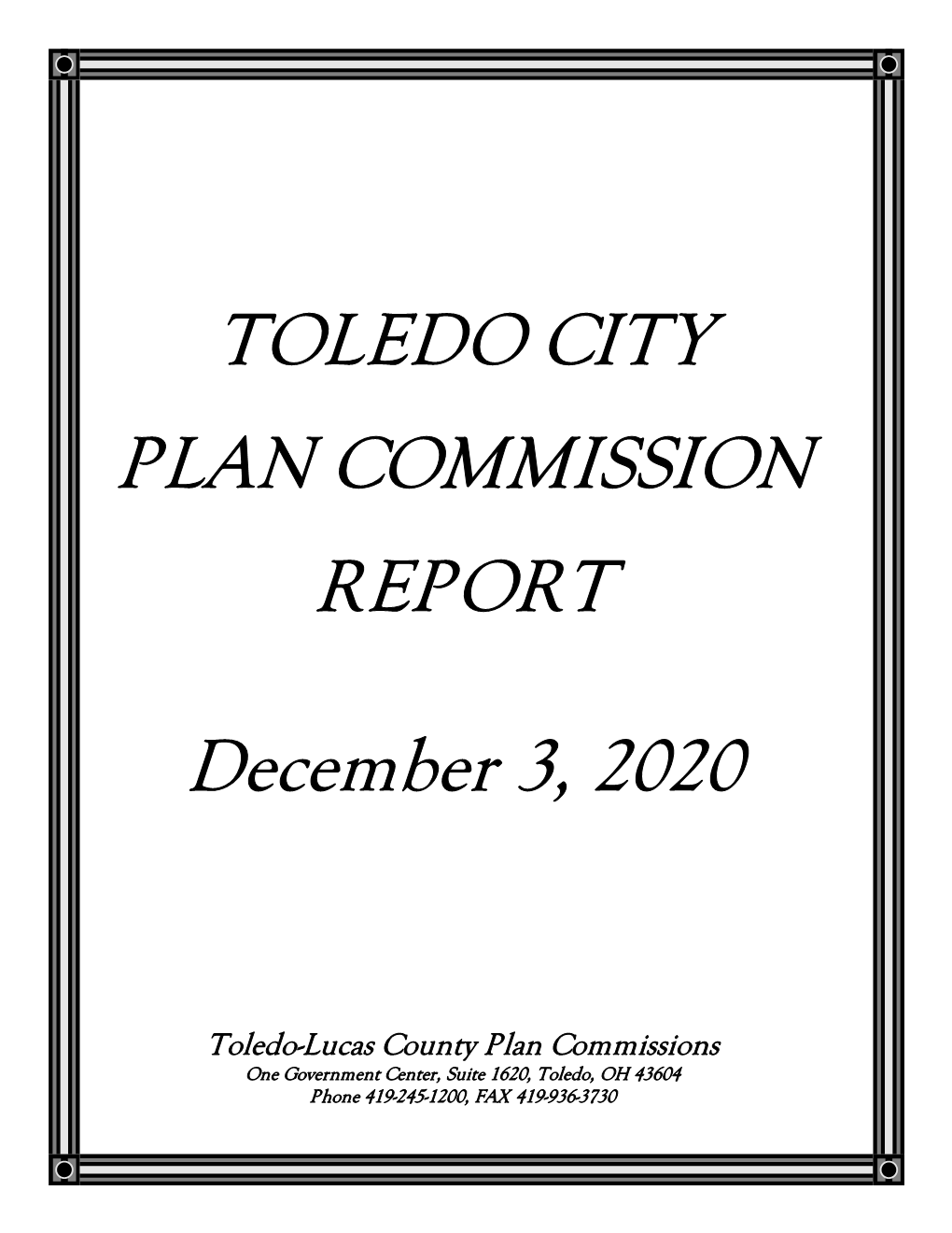 TOLEDO CITY PLAN COMMISSION REPORT December 3, 2020