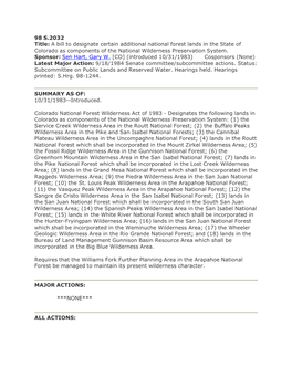 A Bill to Designate Certain Additional National Forest Lands in the State of Colorado As Components of the National Wilderness Preservation System