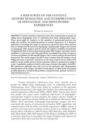 A Web Survey of the Content, Sensory Modalities, and Interpretation of Hypnagogic and Hypnopompic Experiences