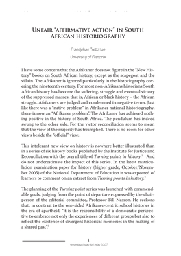 Unfair “Affirmative Action” in South African Historiography