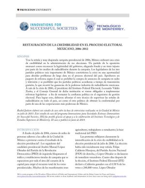 Restauración De La Credibilidad En El Proceso Electoral Mexicano, 2006–2012