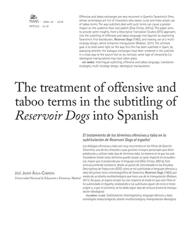 The Treatment of Offensive and Taboo Terms in the Subtitling of Reservoir Dogs Into Spanish