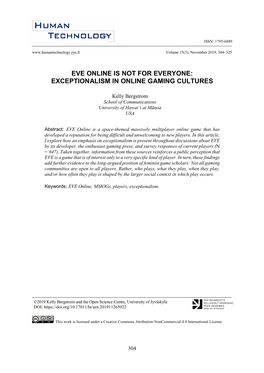 Eve Online Is Not for Everyone: Exceptionalism in Online Gaming Cultures