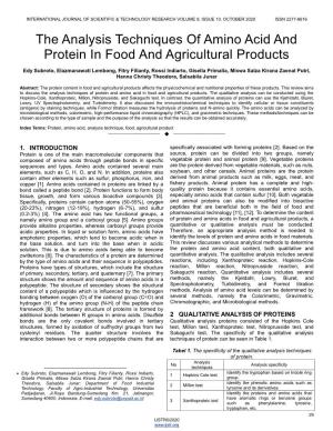 The Analysis Techniques of Amino Acid and Protein in Food and Agricultural Products