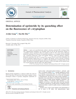 Determination of Epristeride by Its Quenching Effect on the ﬂuorescence of L-Tryptophan