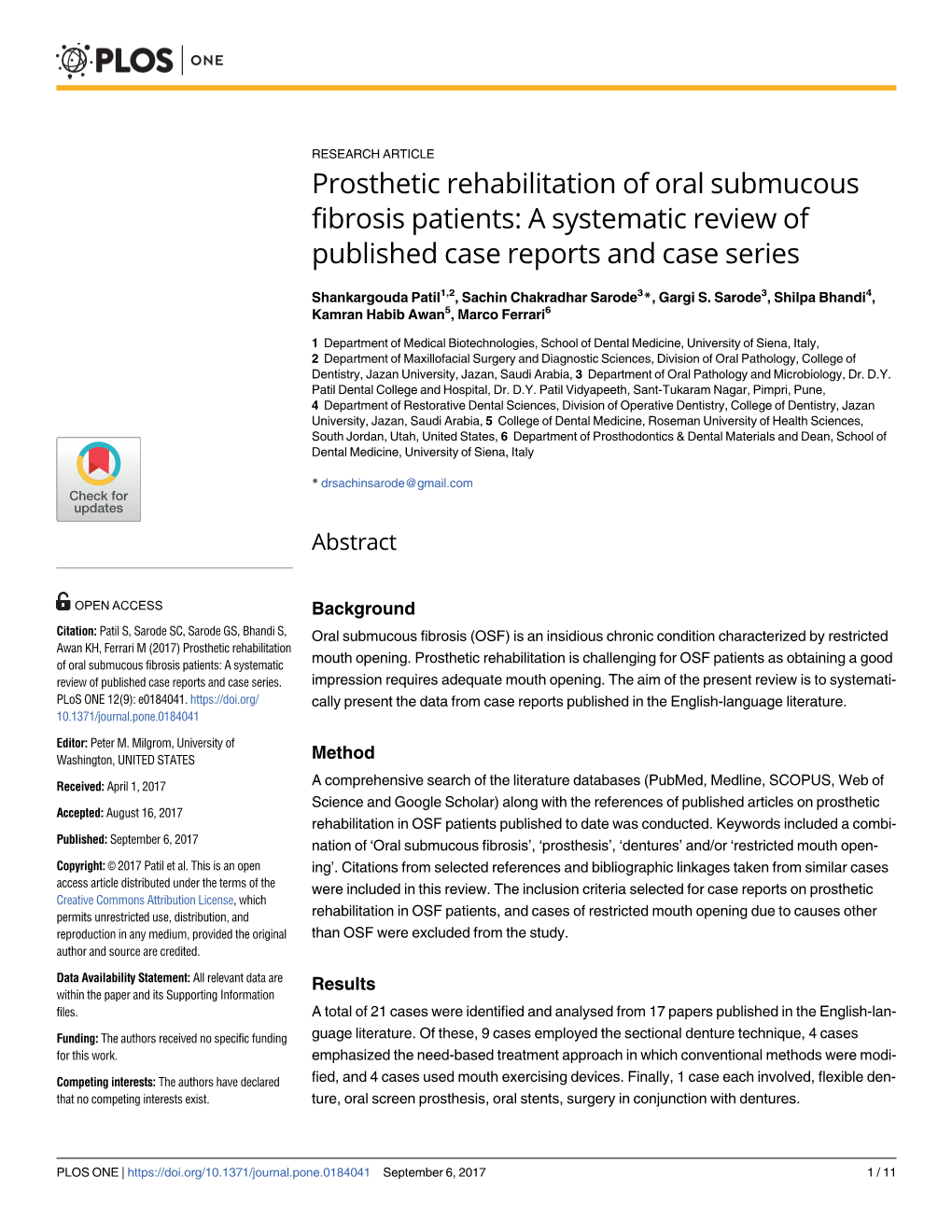 Prosthetic Rehabilitation of Oral Submucous Fibrosis Patients: a Systematic Review of Published Case Reports and Case Series