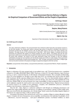 Local Government Service Delivery in Nigeria: an Empirical Comparison of Government Efforts and the People’S Expectations