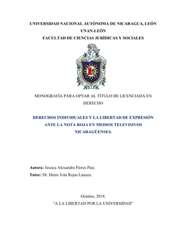 Universidad Nacional Autónoma De Nicaragua, León Unan-León Facultad De Ciencias Jurídicas Y Sociales