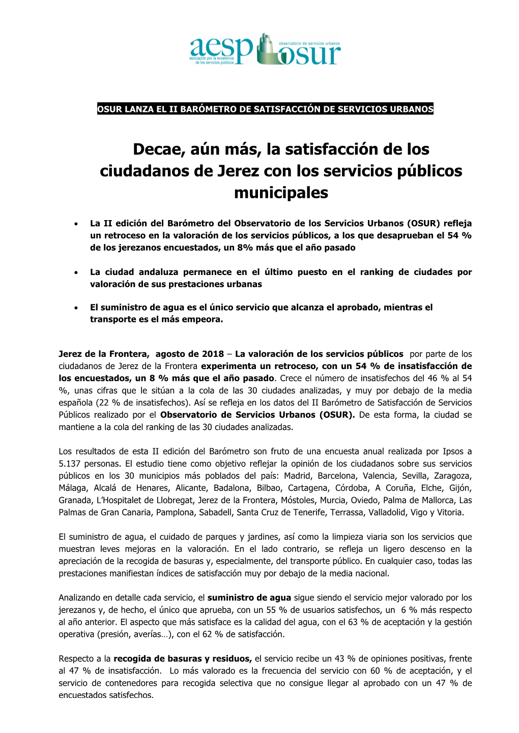 Decae, Aún Más, La Satisfacción De Los Ciudadanos De Jerez Con Los Servicios Públicos Municipales