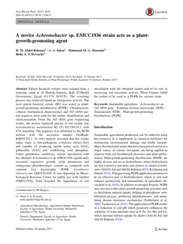 A Novice Achromobacter Sp. EMCC1936 Strain Acts As a Plant- Growth-Promoting Agent