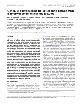 A Database of Biological Parts Derived from a Library of Common Plasmid Features Neil R