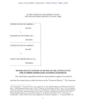 Download Memorandum in Support of Motion of the United States for an Order Terminating Antitrust Judgments