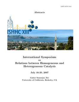 International Symposium Relations Between Homogeneous and Heterogeneous Catalysis