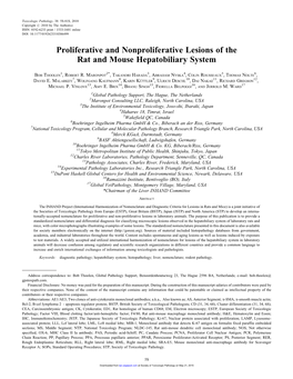 Proliferative and Nonproliferative Lesions of the Rat and Mouse Hepatobiliary System