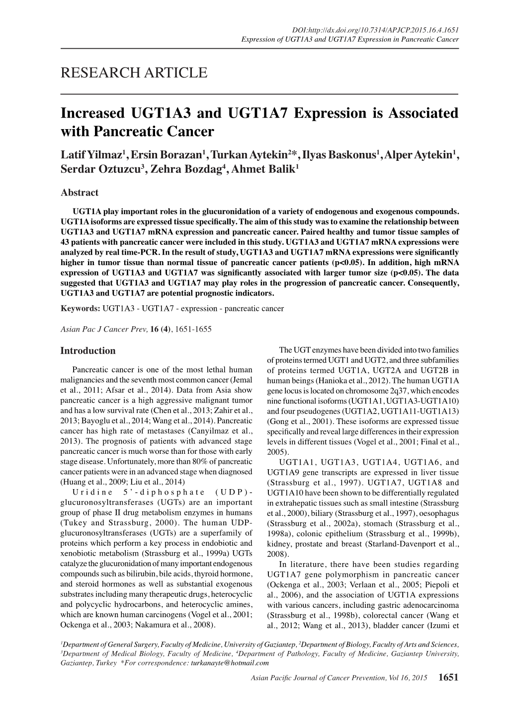 RESEARCH ARTICLE Increased UGT1A3 and UGT1A7 Expression