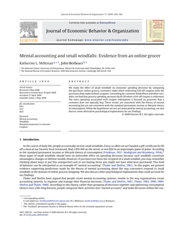 Journal of Economic Behavior & Organization Mental Accounting