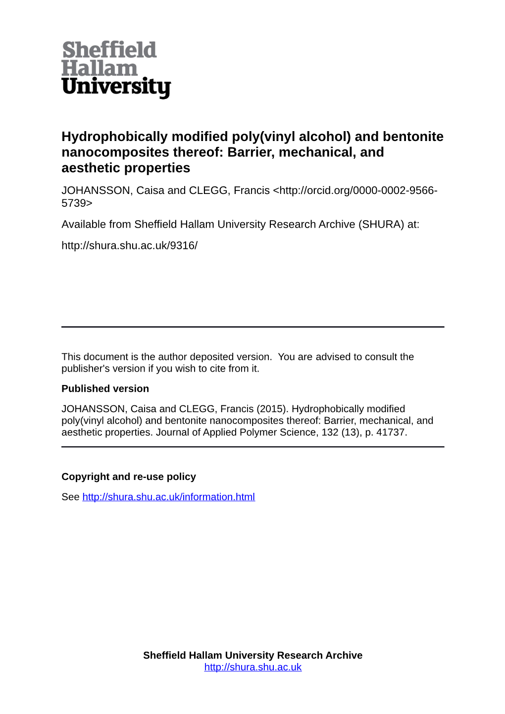 Hydrophobically Modified Poly(Vinyl Alcohol) and Bentonite