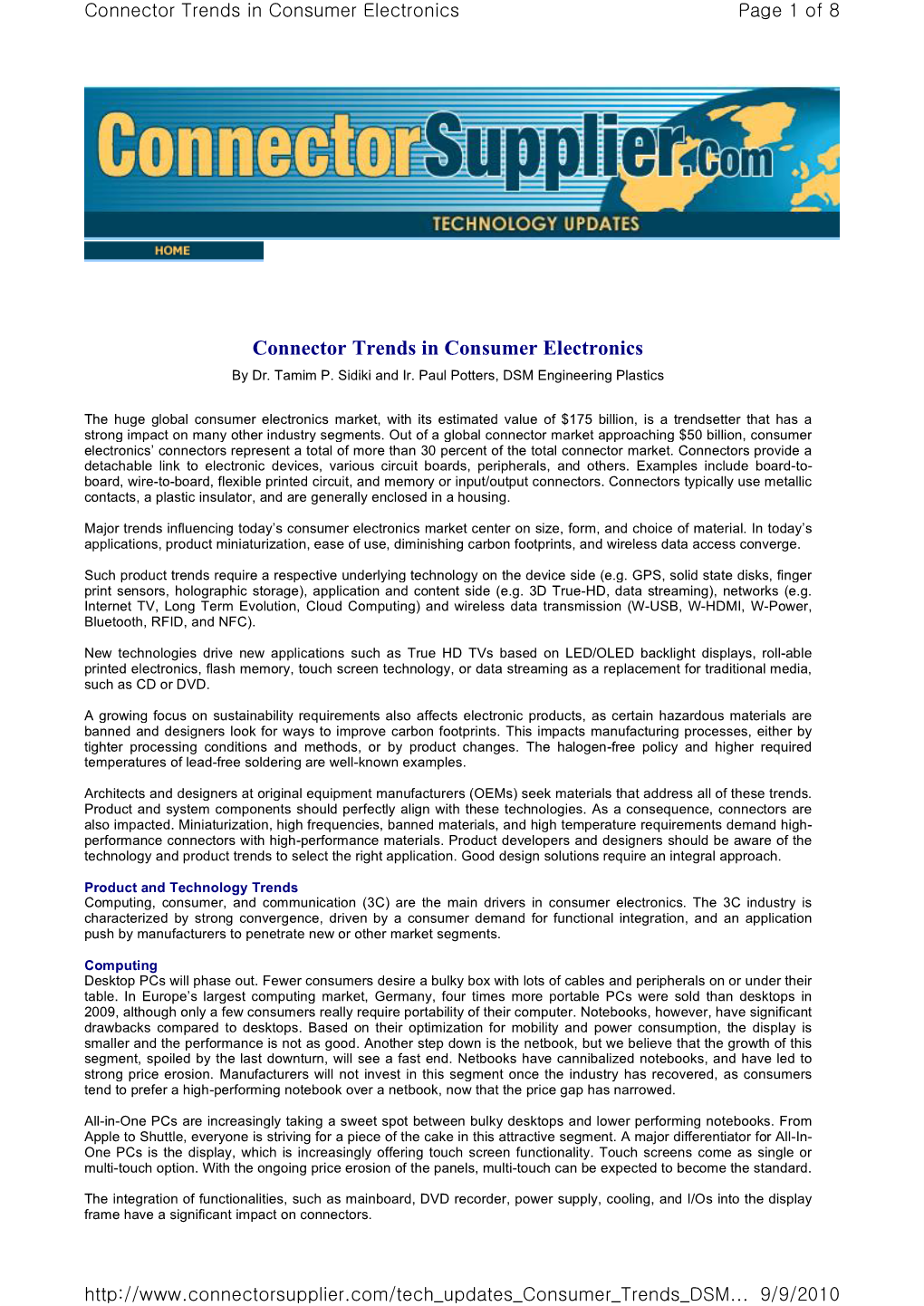 Connector Trends in Consumer Electronics Page 1 of 8