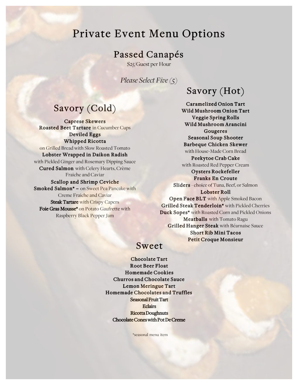 Private Event Menu Options