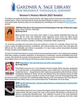 Women's History Month 2021 Booklist