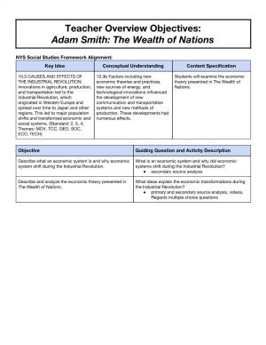 Teacher Overview Objectives: Adam Smith: the Wealth of Nations