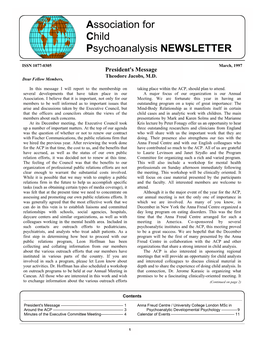 Association for Child Psychoanalysis Newsletter � � � March, 1997 Association for Child Psychoanalysis NEWSLETTER