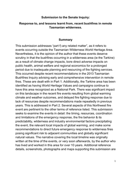 Response To, and Lessons Learnt From, Recent Bushfires in Remote Tasmanian Wilderness