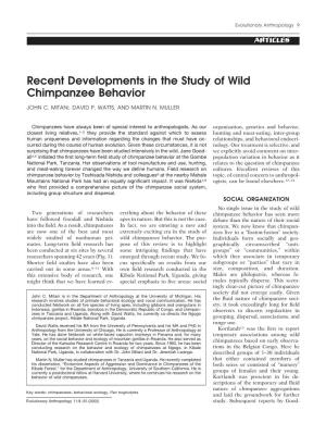 Recent Developments in the Study of Wild Chimpanzee Behavior