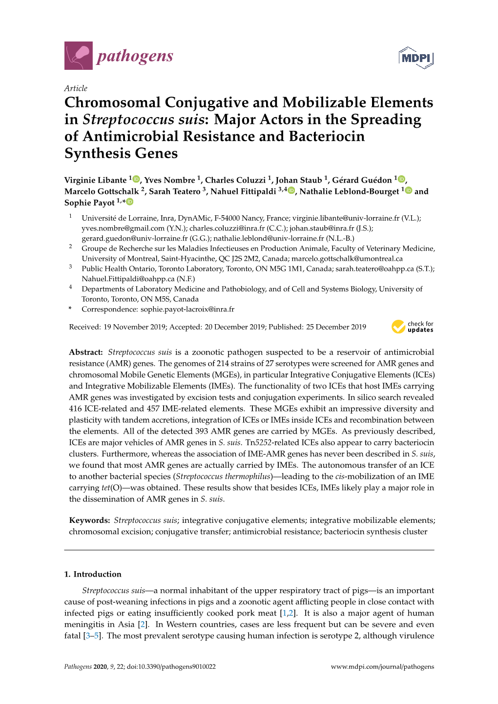 Chromosomal Conjugative and Mobilizable Elements in Streptococcus Suis: Major Actors in the Spreading of Antimicrobial Resistance and Bacteriocin Synthesis Genes