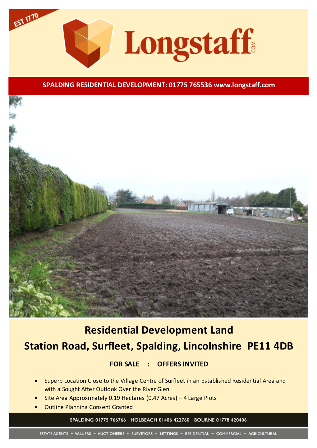 Residential Development Land Station Road, Surfleet, Spalding, Lincolnshire PE11 4DB for SALE : OFFERS INVITED