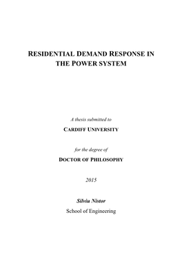 Residential Demand Response in the Power System
