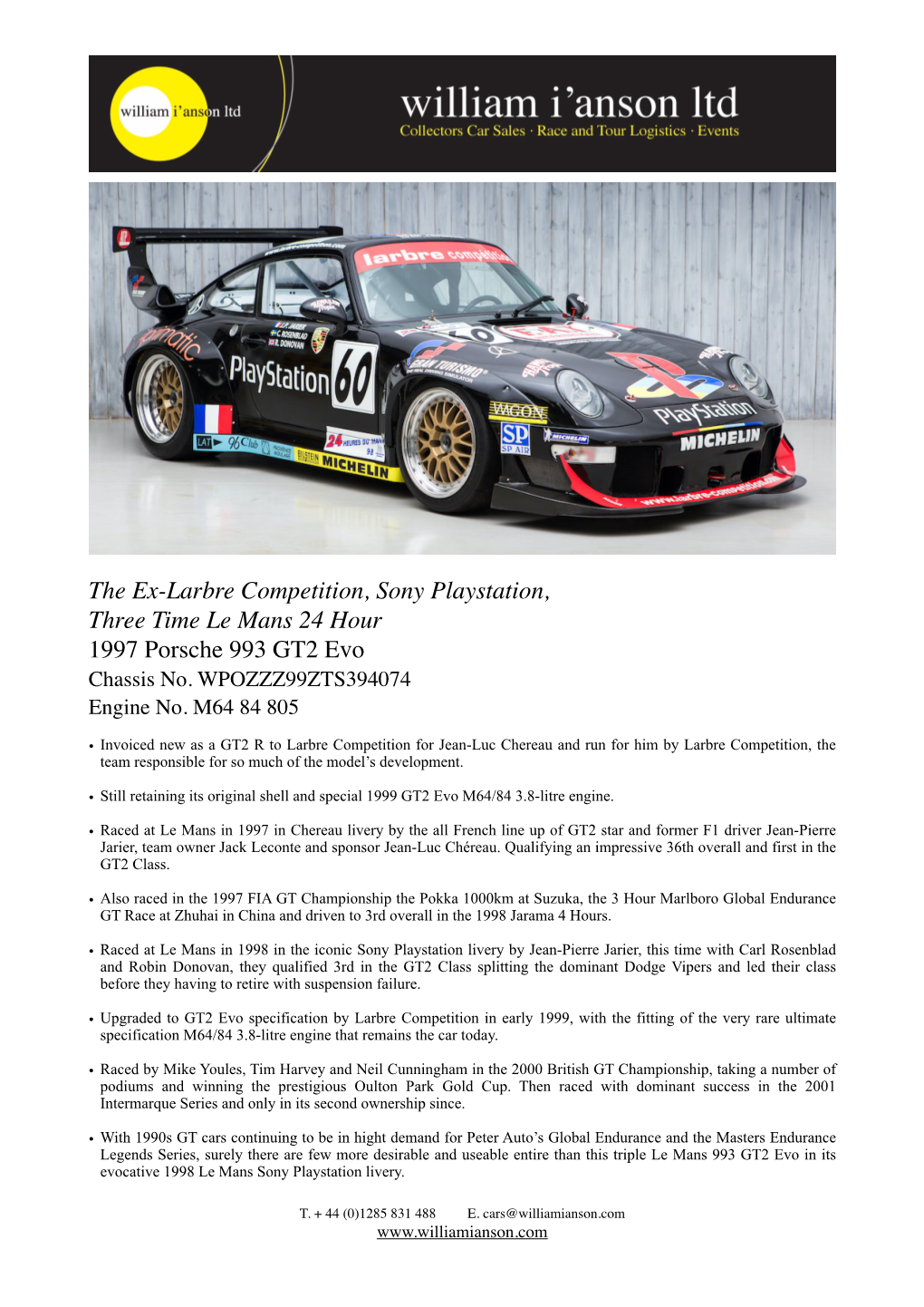 The Ex-Larbre Competition, Sony Playstation, Multiple Le Mans 1997 Porsche 993 GT2 Evo Copy