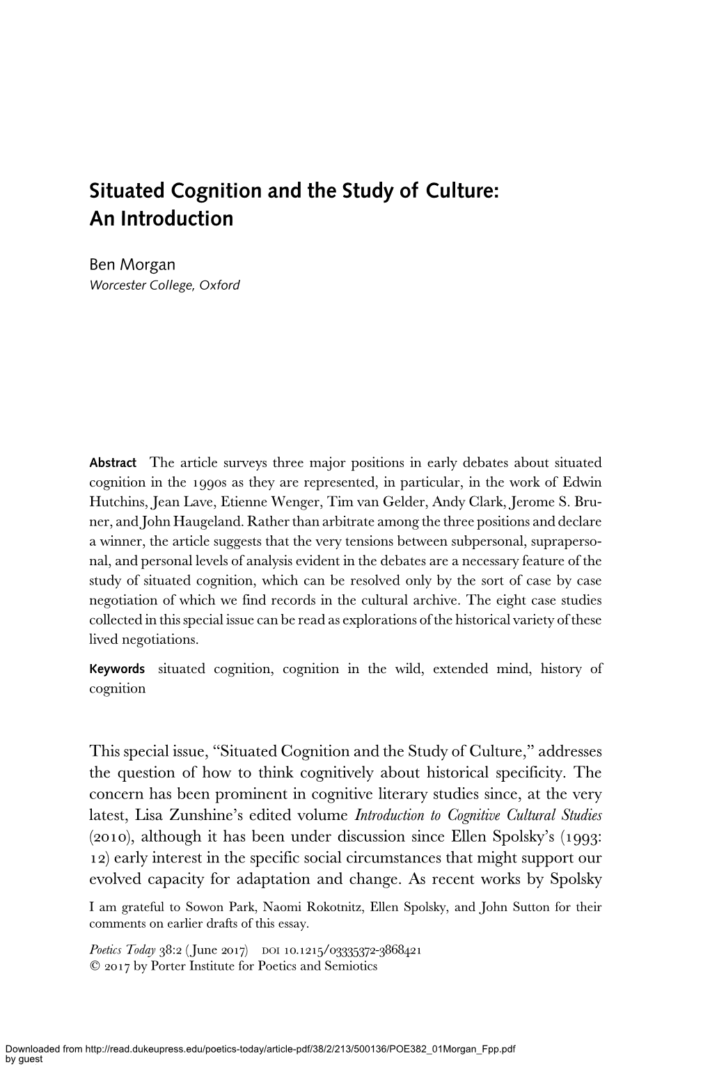 Situated Cognition and the Study of Culture: an Introduction