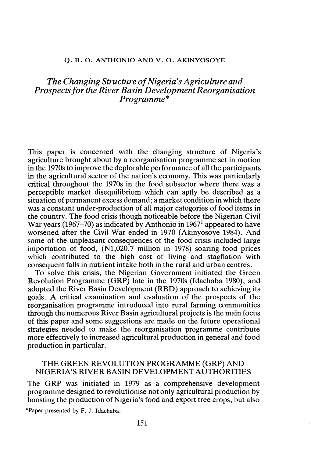 The Changing Structure of Nigeria's Agriculture and Prospects for The