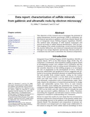Characterization of Sulfide Minerals from Gabbroic and Ultramafic Rocks by Electron Microscopy1 D.J