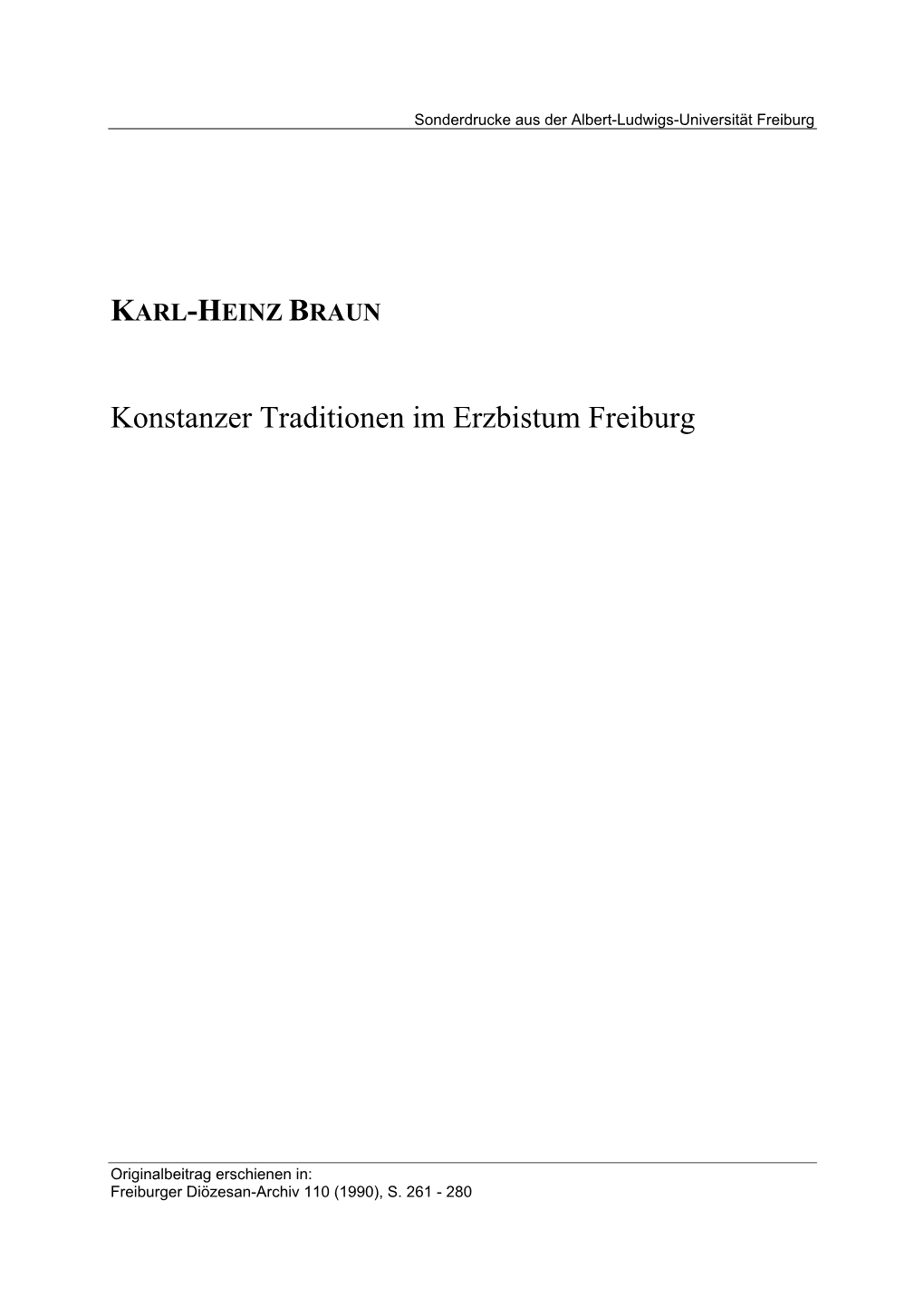 KARL-HEINZ BRAUN Konstanzer Traditionen Im Erzbistum Freiburg