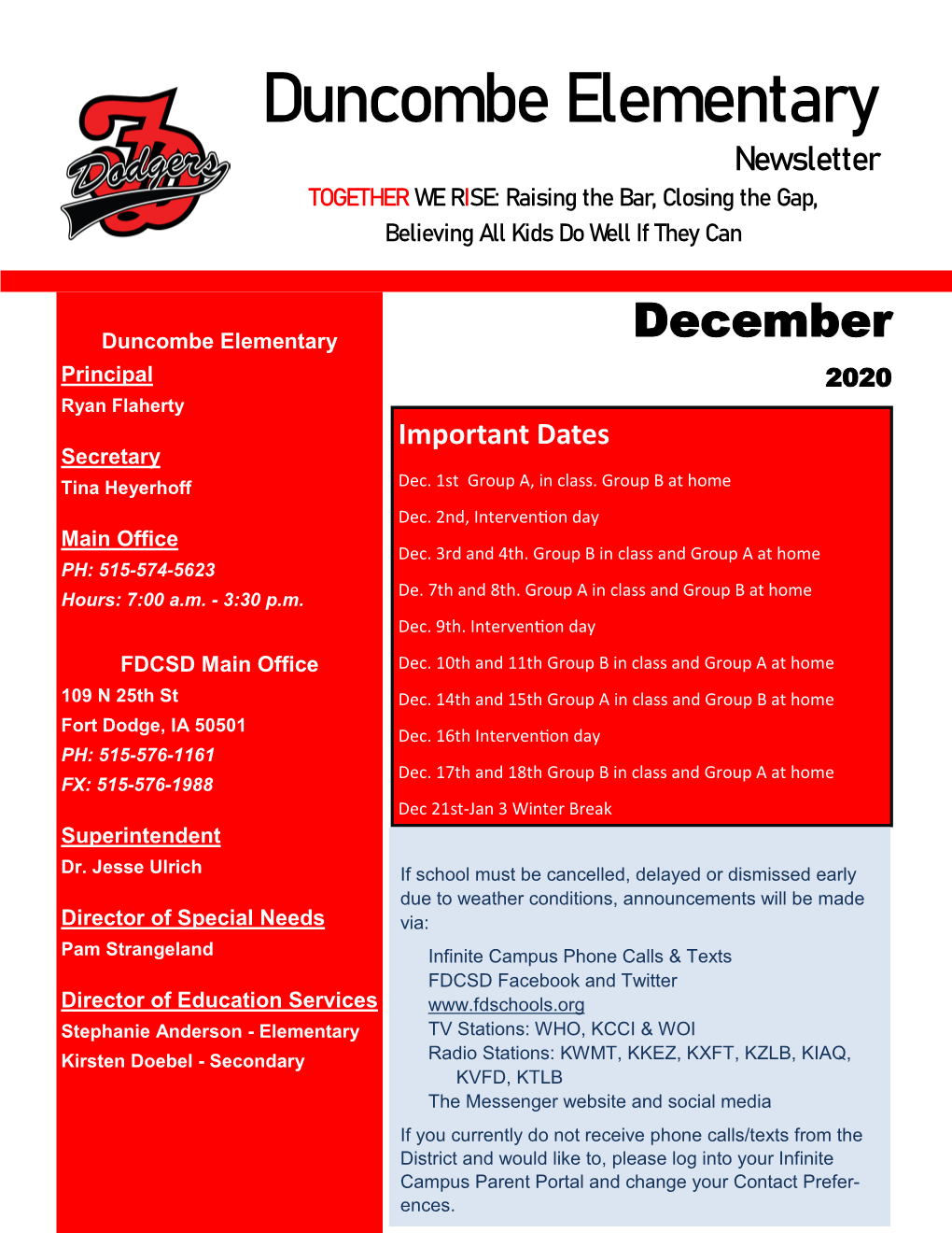 Duncombe Elementary December 2020 Newsletter