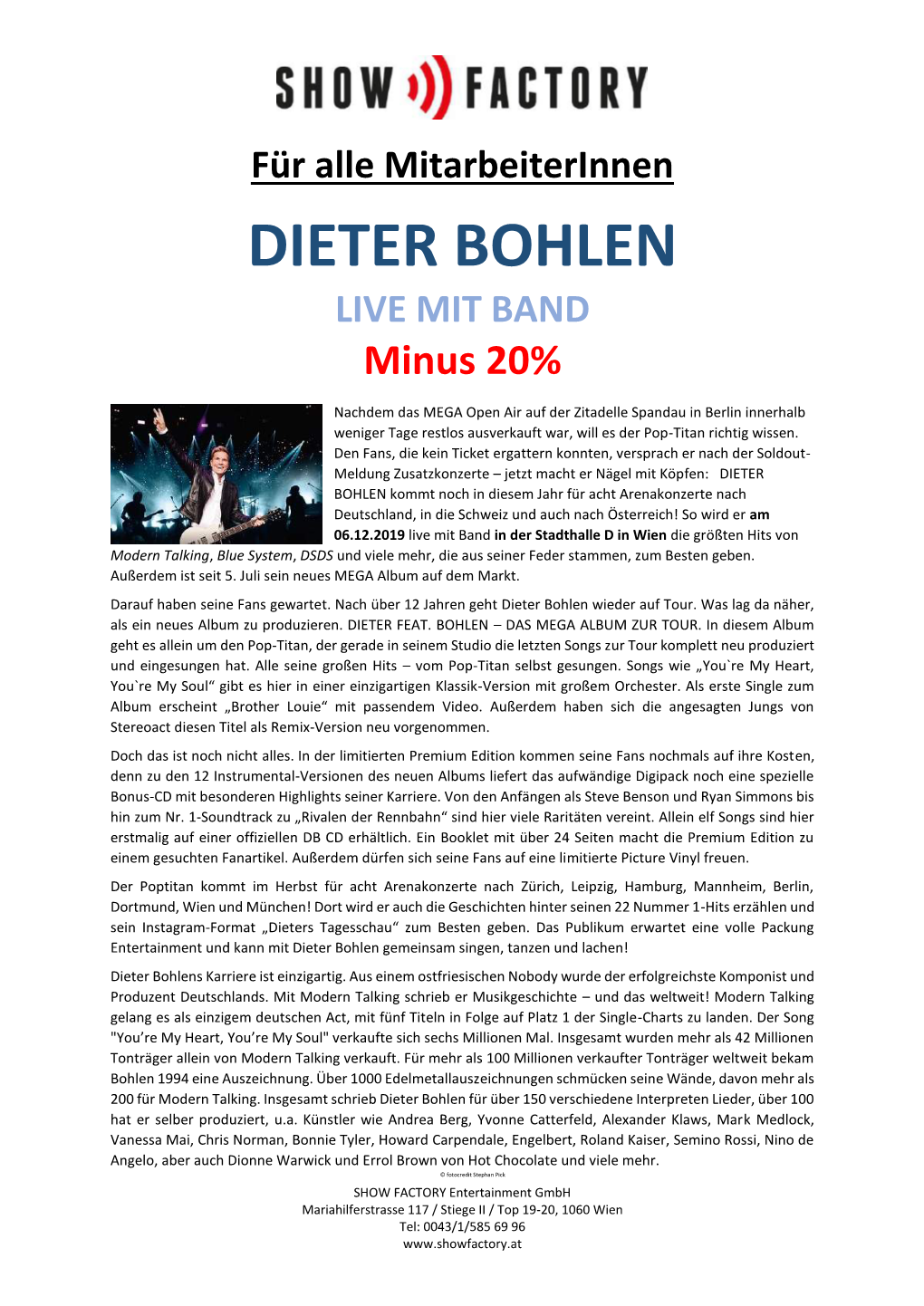 DIETER BOHLEN LIVE MIT BAND Minus 20%