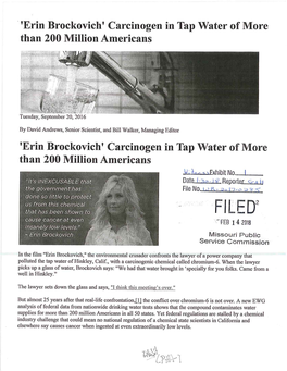 Erin Brockovich' Carcinogen in Tap Water of More Than 200 Million Americans
