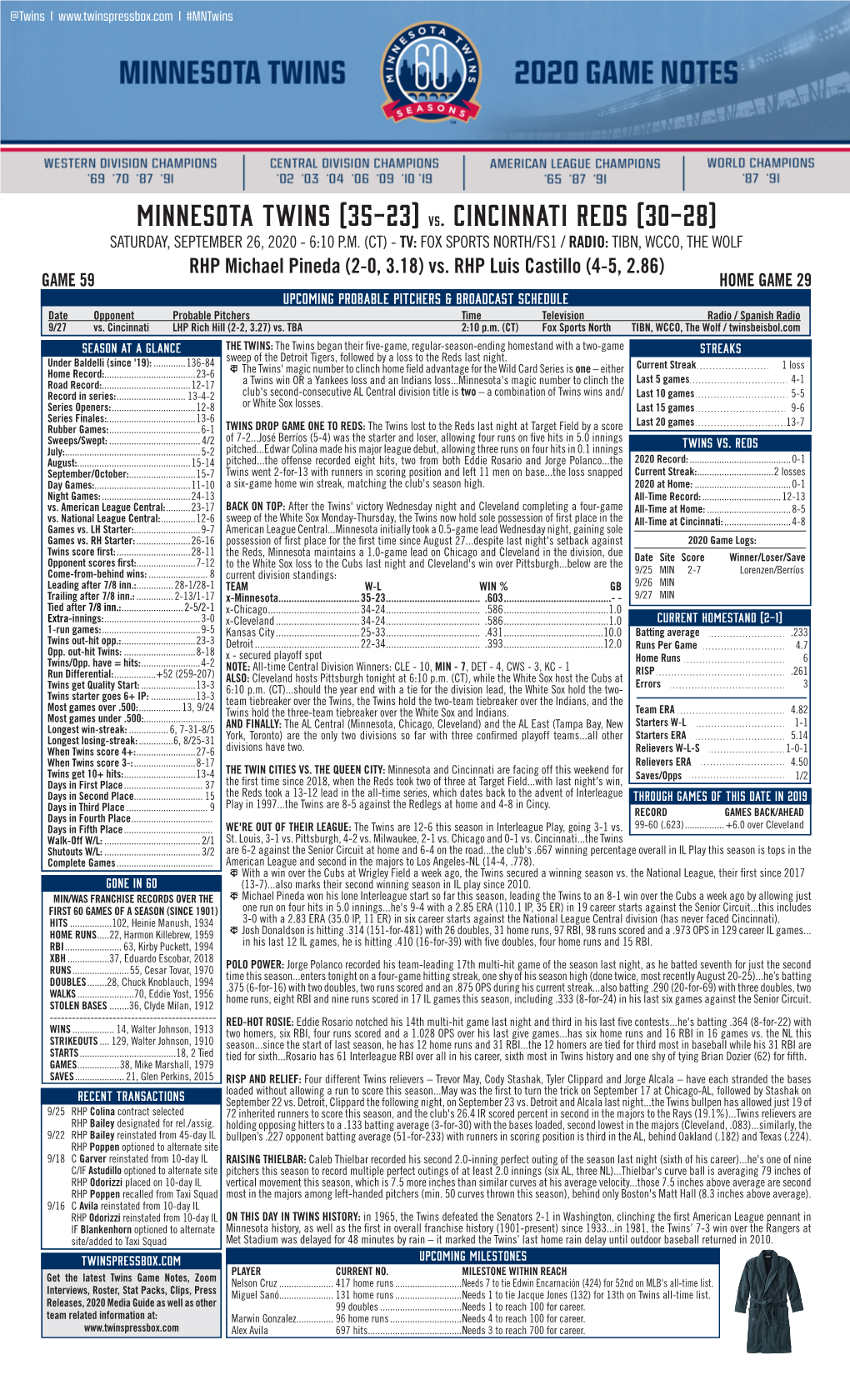 Twins Notes 9-26 Vs. CIN.Pdf