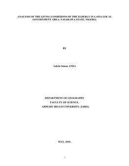 Analysis of the Living Conditions of the Elderly in Lafia Local Government Area, Nasarawa State, Nigeria