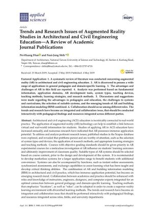 Trends and Research Issues of Augmented Reality Studies in Architectural and Civil Engineering Education—A Review of Academic Journal Publications